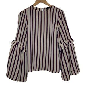 Lucca Stripe Bell Sleeve Top L Cream Blue*